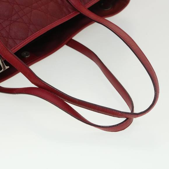 Christian Dior Lady Dior Canage Tote Bag Coated Canvas Red Auth bs4684 - Picture 7 of 16
